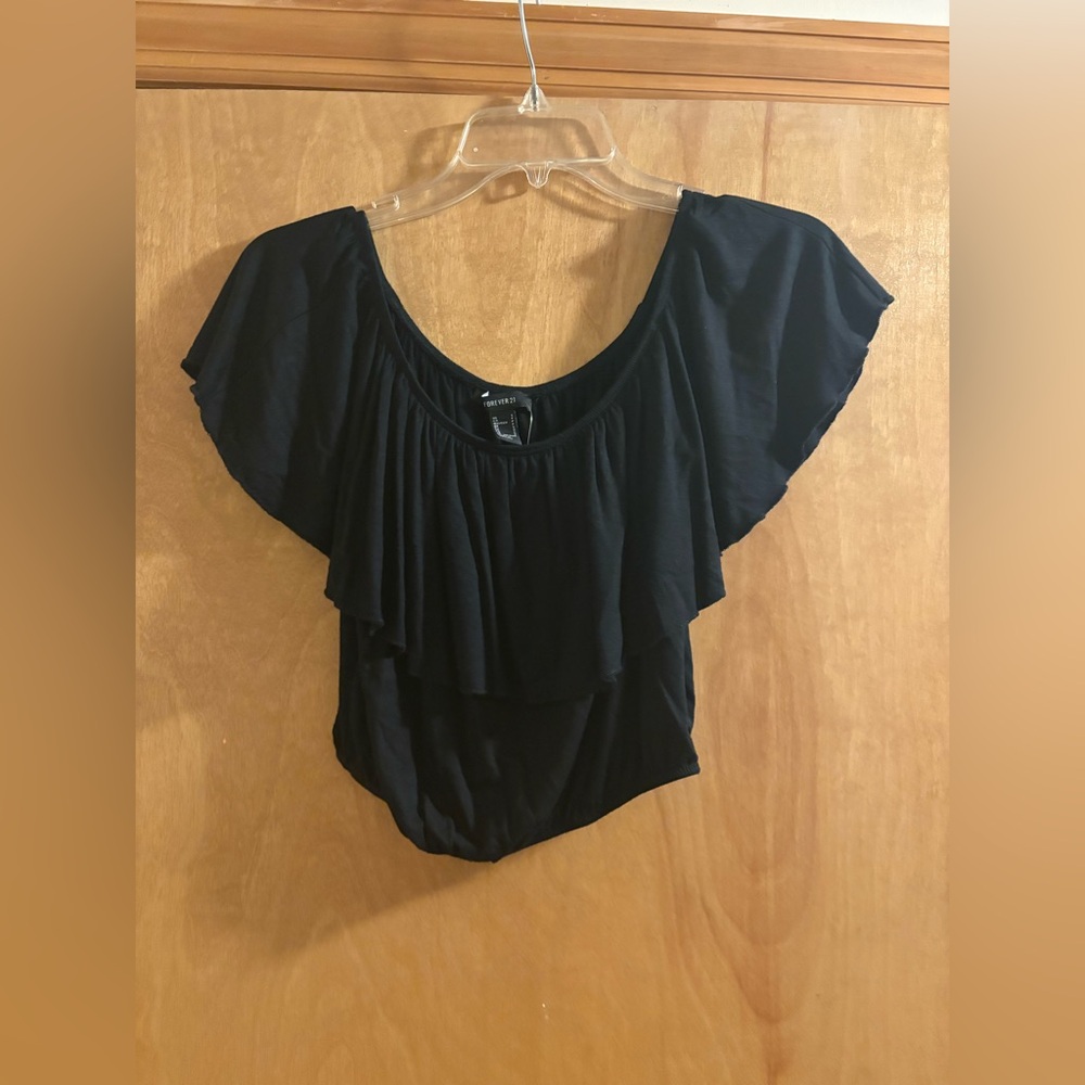 Forever 21 Black Off the Shoulder Flounce Top